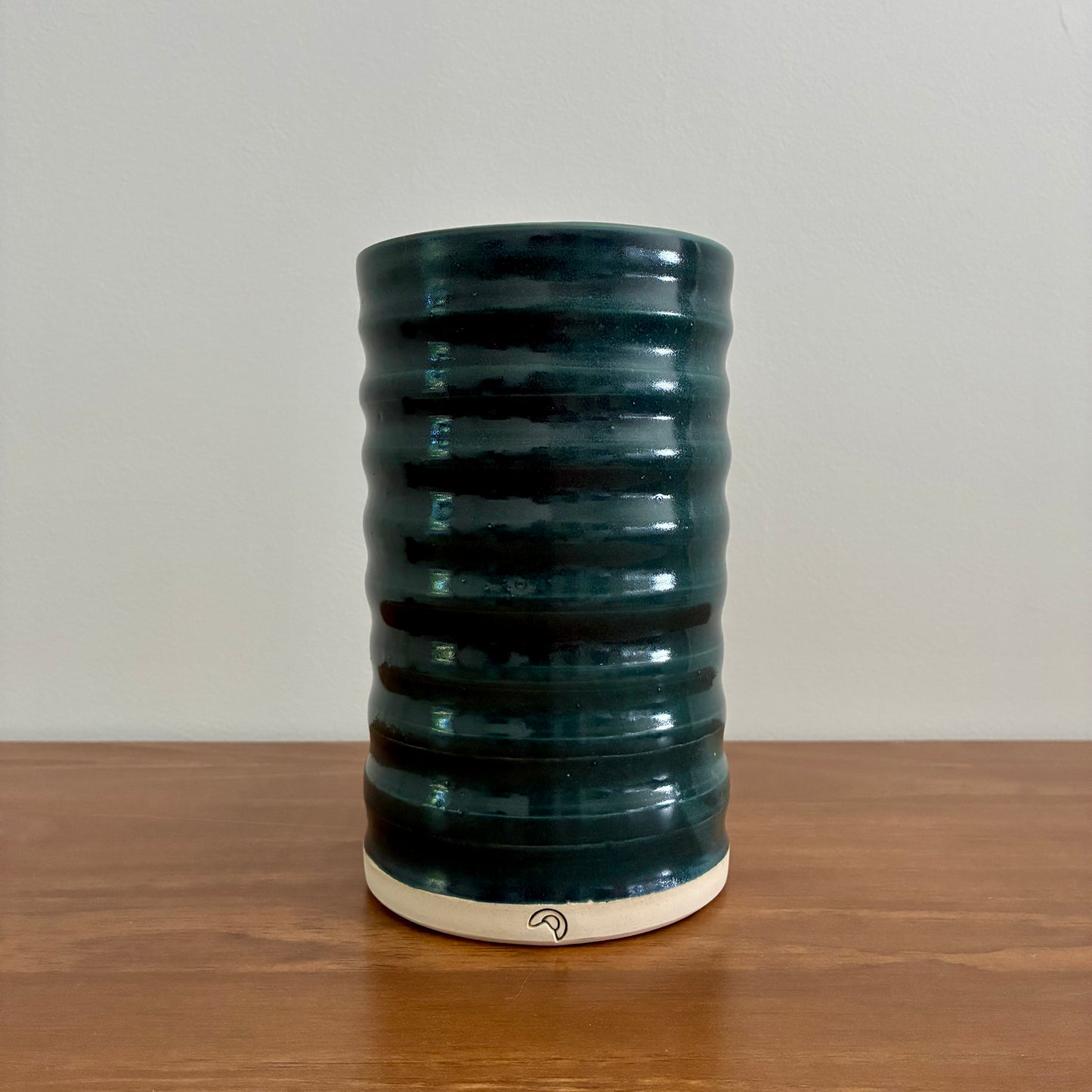 Green Ribbed Stem Vase