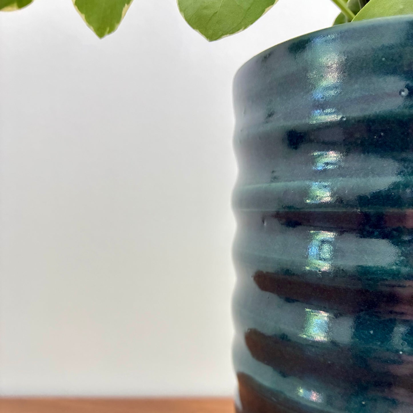 Green Ribbed Stem Vase