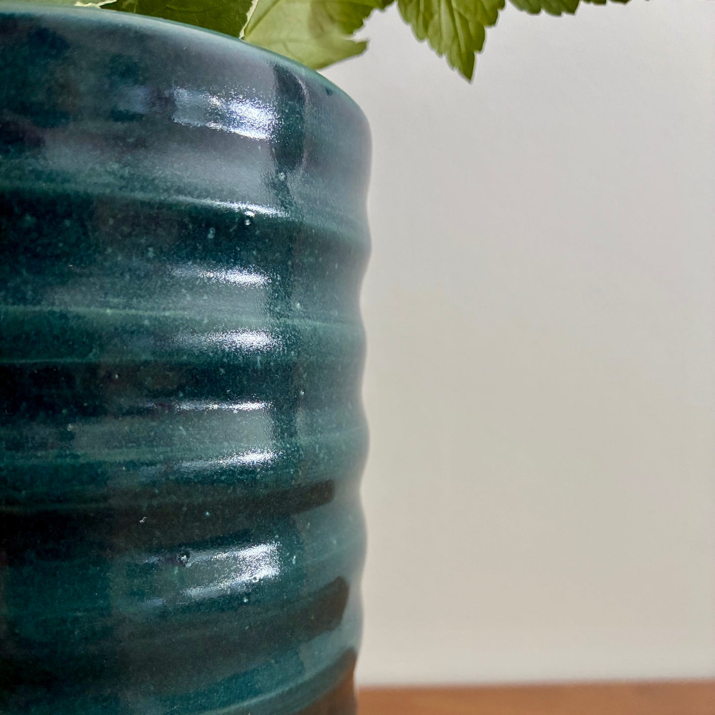 Green Ribbed Stem Vase